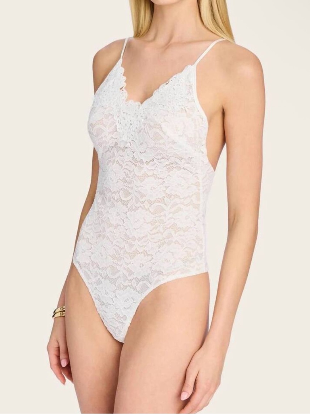 Generation Love Zion White Lace Tank Semi Sheer Bodysuit size large NEW